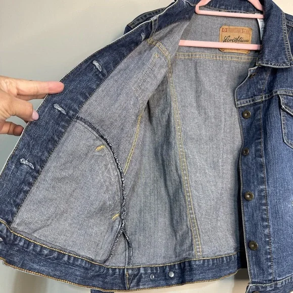 Levi Strauss Signature Denim Jacket Womens Y2K Cropped Trucker Sz Large 12/14 - Picture 11 of 16